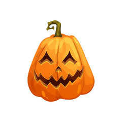Cartoon Halloween pumpkin character with scary smile and spooky face, isolated vector. Halloween holiday and trick or treat party pumpkin with carving of creepy grin smile and teeth