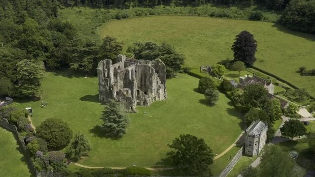 Old Wardour castle ruins, from above,  in the countryside on a sunny summers day