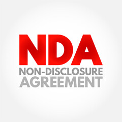 NDA Non-Disclosure Agreement - legal contract between two parties that outlines confidential material, acronym text concept background - obrazy, fototapety, plakaty
