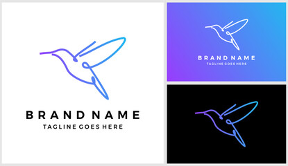 Line hummingbird logo design vector template