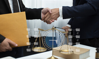 Concepts of Law and Legal services. Lawyer working with law interface icons. 