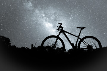 Mountain bike silhouette in a beautiful view. cycling and adventure concept