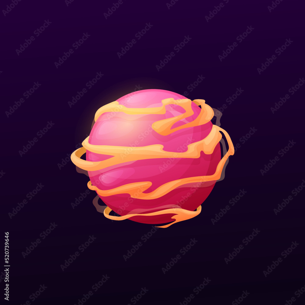 Poster cartoon pink space planet with long clouds. space sci-fi world or fantastic aliens galaxy planet. ga
