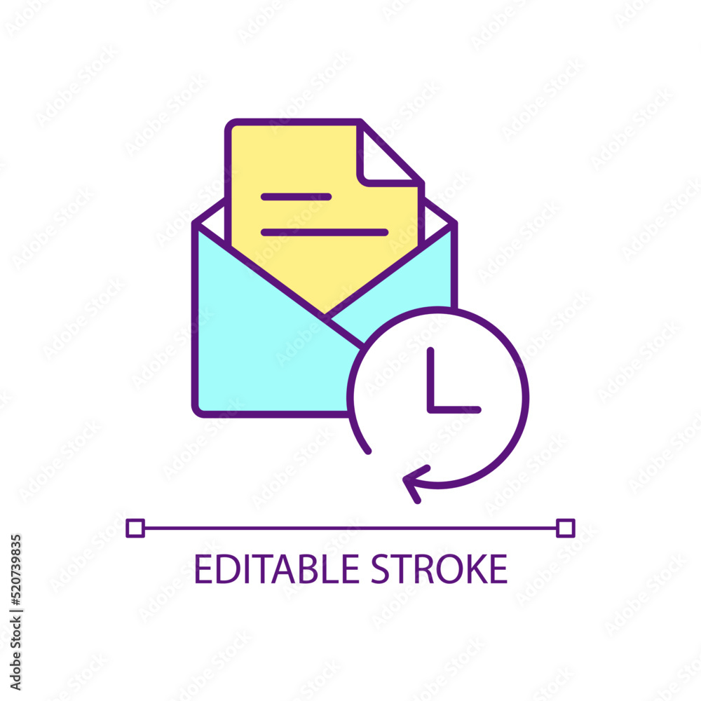 Poster delay letter sending rgb color icon. electronic correspondence. email and message. online communicat