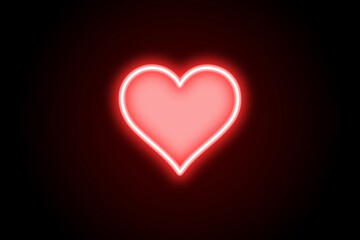 Glowing neon red heart on black background