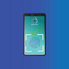 2d illustration MOBILE PHONE WITH FINGER PRINT AND LOCK

