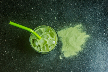 Matcha green tea mixed with refreshing cold milk.