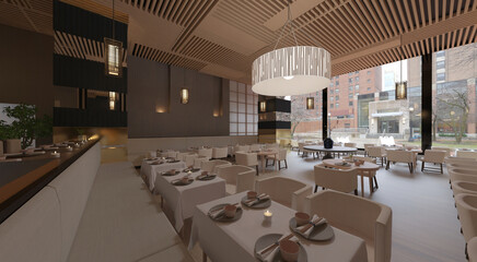 Asian restaurant 3d illustration