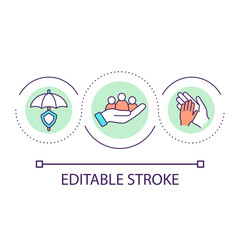 Insurance coverage loop concept icon. Nonprofit health plan abstract idea thin line illustration. Protection from risks. Health care. Isolated outline drawing. Editable stroke. Arial font used
