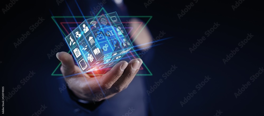 Poster hand pushing a button on a touch screen interface