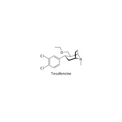 Tesofensine molecule flat skeletal structure, SNDRI - Serotonin norepinephrine dopamine reuptake inhibitor. Vector illustration on white background.