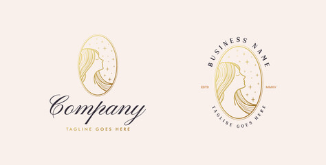 Beauty logo with a beautiful woman's face in luxury gold