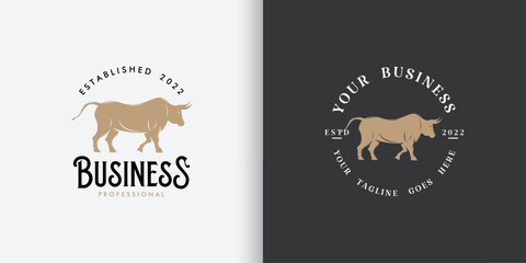 Simple classic elegant bull logo with bull illustration standing
