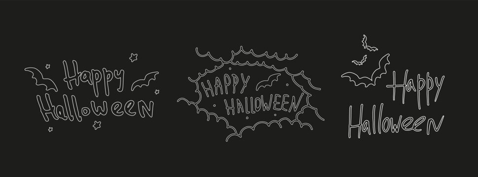 Hand written Happy Halloween text. Black haloween background