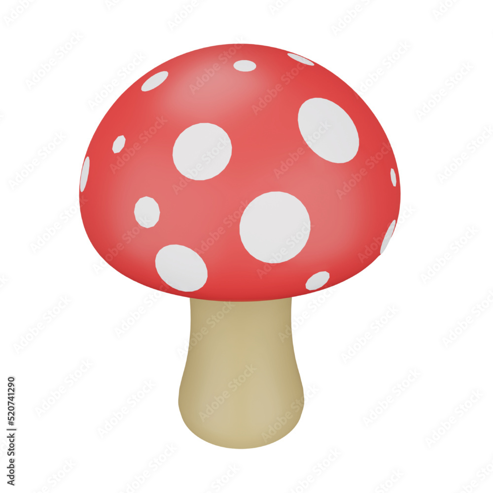 Poster mushroom 3d rendering isometric icon.