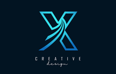 Outline Creative letter X logo with leading lines and road concept design. Letter X with geometric design.