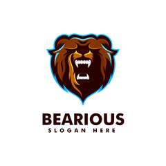 Vector Logo Illustration Bear Simple Mascot Style.