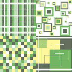 four green square grid background