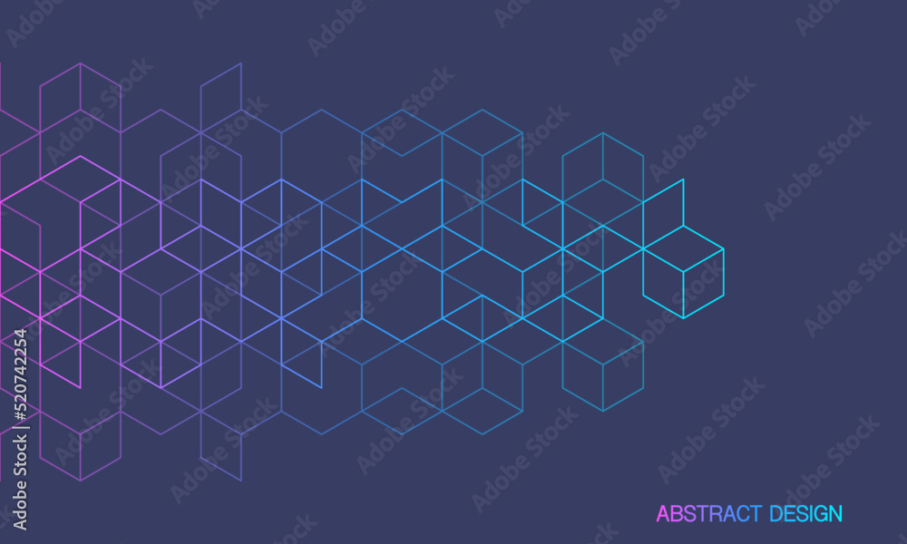 Poster The graphic design element and abstract geometric background with isometric digital blocks. Blockchain concept and modern technology