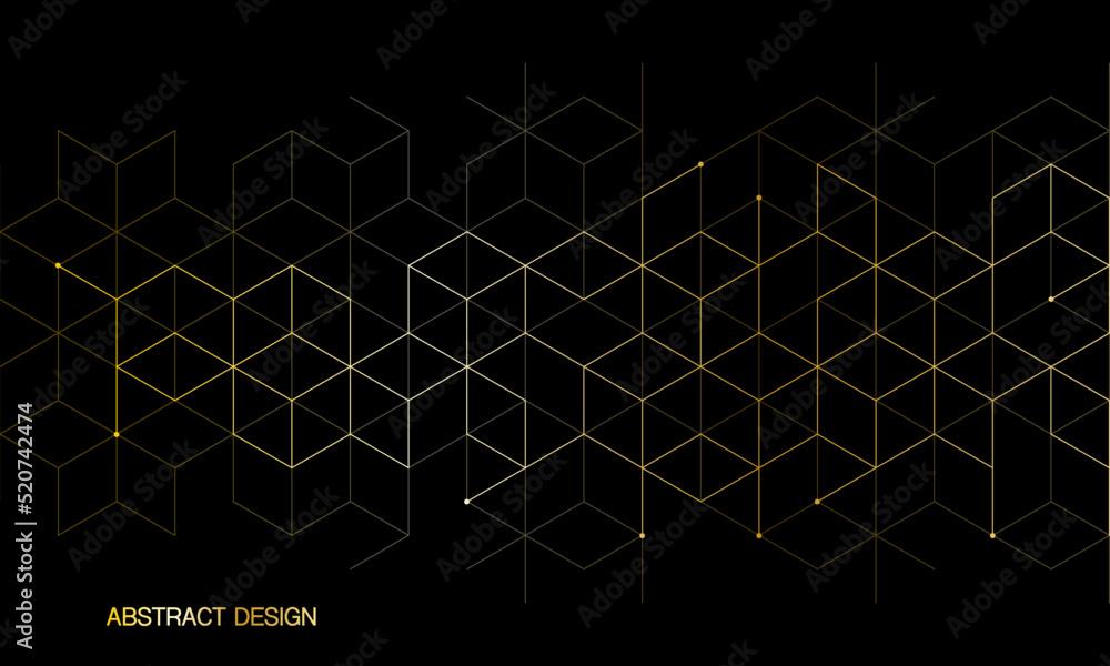 Poster the graphic design elements with isometric shape golden blocks. vector illustration of abstract geom
