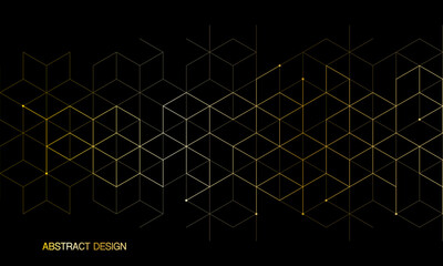 The graphic design elements with isometric shape golden blocks. Vector illustration of abstract geometric background
