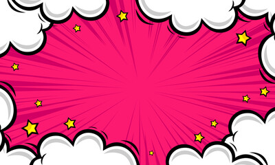 Comic cartoon pink background with cloud and star