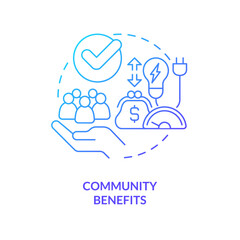 Community benefits blue gradient concept icon. Household electricity. Energy efficiency benefit abstract idea thin line illustration. Isolated outline drawing. Myriad Pro-Bold font used