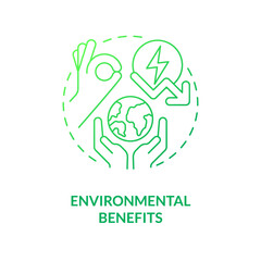 Environmental benefits green gradient concept icon. Reduce air emissions. Energy efficiency benefit abstract idea thin line illustration. Isolated outline drawing. Myriad Pro-Bold font used