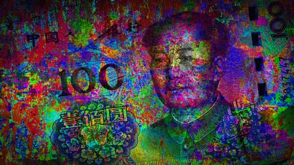 Zelfklevend Fotobehang Colorful background with splashes yuan money © reznik_val