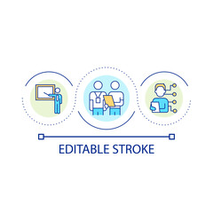 Business training loop concept icon. Education program for company staff. Coaching and support abstract idea thin line illustration. Isolated outline drawing. Editable stroke. Arial font used