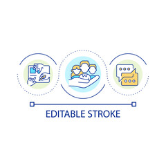 Effective communication in team loop concept icon. Teamwork and business project. Cooperation abstract idea thin line illustration. Isolated outline drawing. Editable stroke. Arial font used