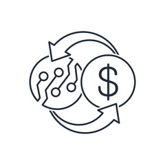 Electronic financial processor. Vector linear icon isolated on white background.