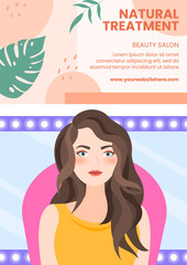 Beauty Salon Flyer Template Flat Cartoon Background Vector Illustration