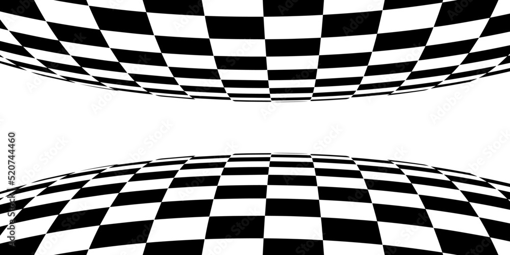 Poster a spherical floor in perspective with a checkerboard texture. empty chess boards. double grid techno