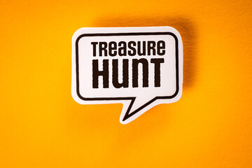 Treasure hunt. Text on speech bubble. Yellow background