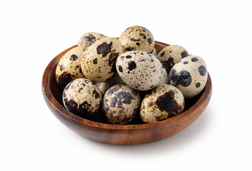 Quail eggs placed on a white background