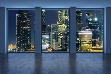 Downtown Singapore City Skyline Buildings from High Rise Window. Beautiful Expensive Real Estate...