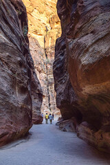 The Siq, the narrow slot-canyon that serves as the entrance passage to the hidden city of Petra, Jordan (the UNESCO heritage list).