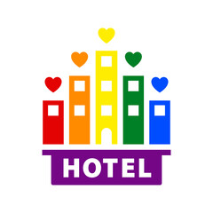 Fototapeta na wymiar Symbol Hotel with flag rainbow lgbt pride
