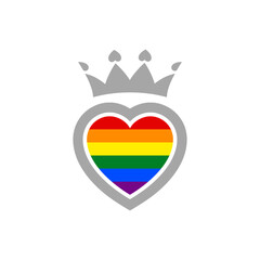 Symbol heart with crown with flag rainbow lgbt pride