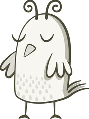 Cartoon bird, black and white. Cute illustration of little bird on white background. Vector illustration in hand drawn style.