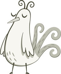 Cute bird, black and white. Cute illustration of little bird on white background. Vector illustration in hand drawn style.
