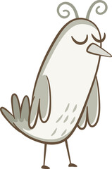 Pretty little bird standing, black and white. Cute illustration of little bird on white background. Vector illustration in hand drawn style.