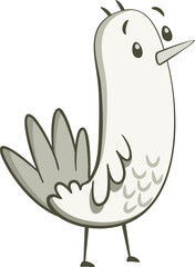 Nice little bird standing, black and white. Cute illustration of little bird on white background. Vector illustration in hand drawn style.