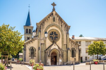 View at the Church of Saint Laurent in the streets of Le Bourget du Lac in France