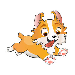Cute jumping corgi puppy character vector illustration in flat cartoon style