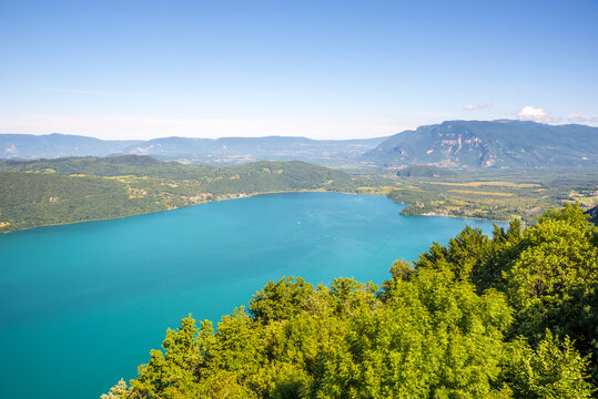 View at the Bourget Lake from Viewpoint near Aix Les Bains, France