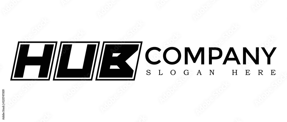 Poster hub three letter rounded rectangle boxes shape element symbol digital initial technology media busin