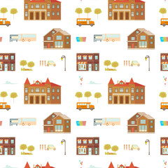 Seamless pattern with cute town print Flat