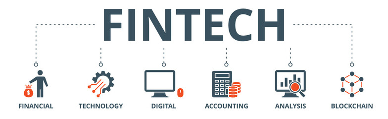 Fintech banner web icon vector illustration concept with icon of financial, technology, digital, accounting, analysis and blockchain